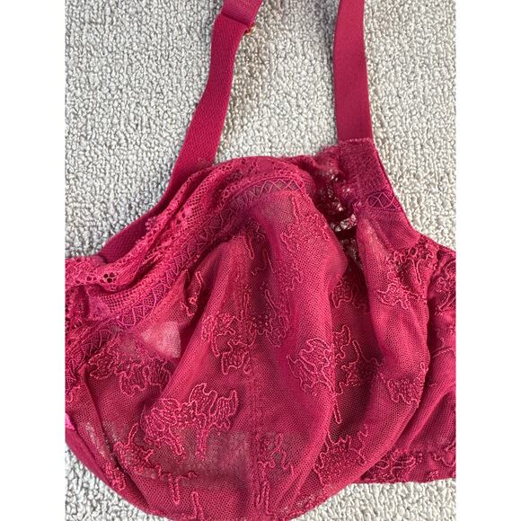 Cacique Bra Unlined Demi Sheer Lace Burgundy Sexy Lingerie Size 44D - Picture 5 of 9